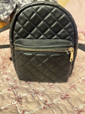 Classic Quilted Black Mini Backpack with Gold Zipper